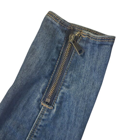 Kate & Mallory Womens Medium Denim Moto Jacket with Zipper Pockets - Picture 8 of 12